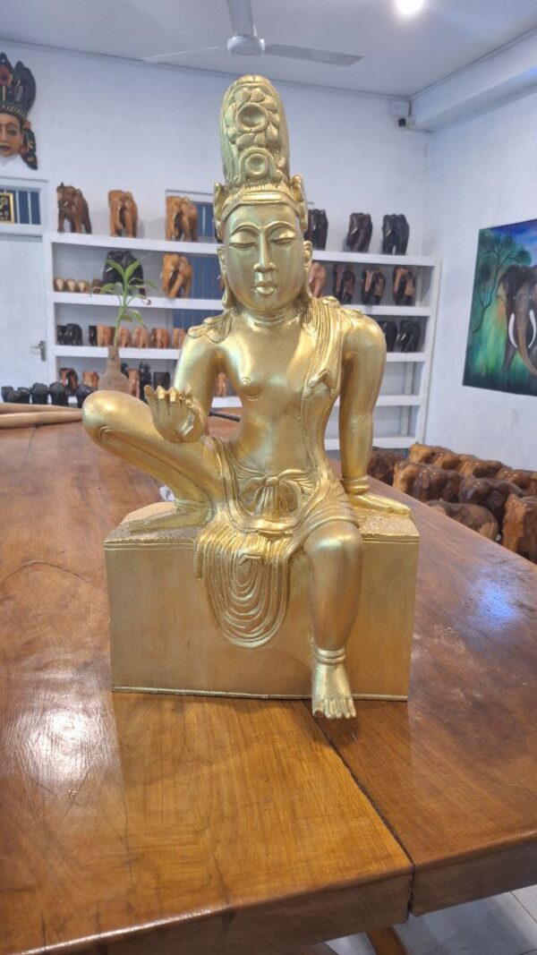 Golden Serene Bodhisattva Wood Carving - Image 2